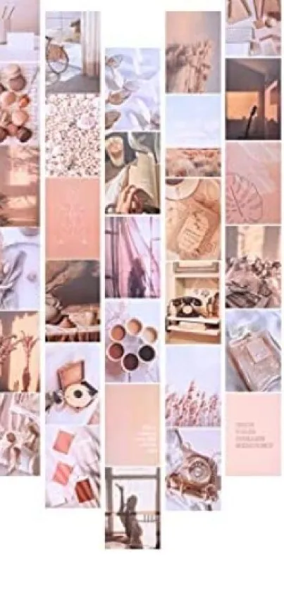 Aesthetic heart-shaped collage wallpaper with soft pink theme for trendy bedroom decor.