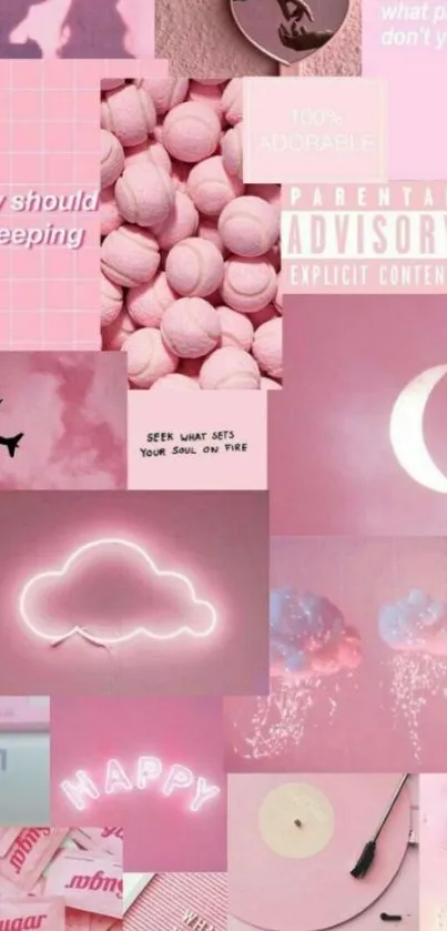 Aesthetic pink collage wallpaper with dreamy elements for a creative phone background.