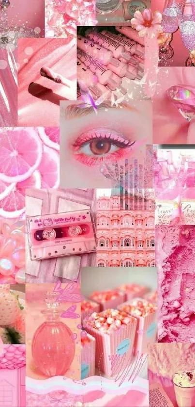 A vibrant pink aesthetic collage mobile wallpaper full of trendy designs.