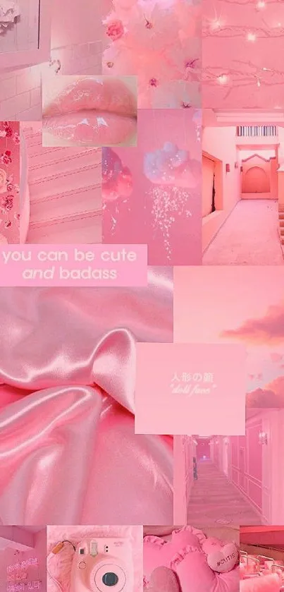 Aesthetic pink collage wallpaper for mobile phone.