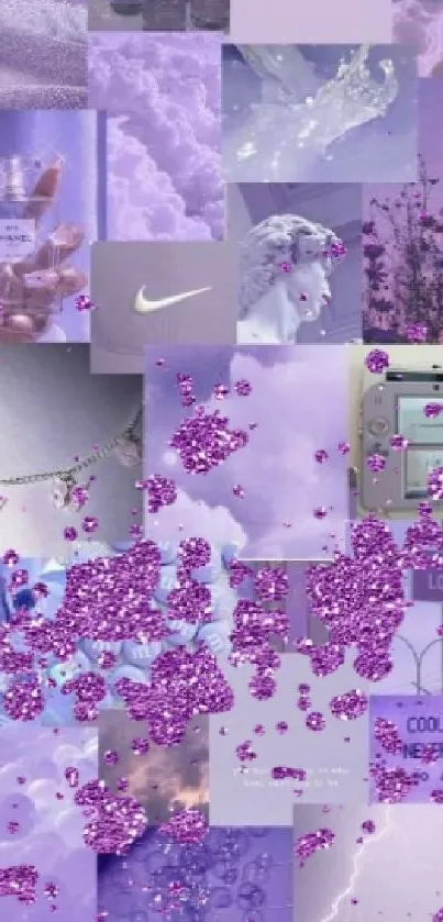 Aesthetic purple collage wallpaper with dreamy elements.