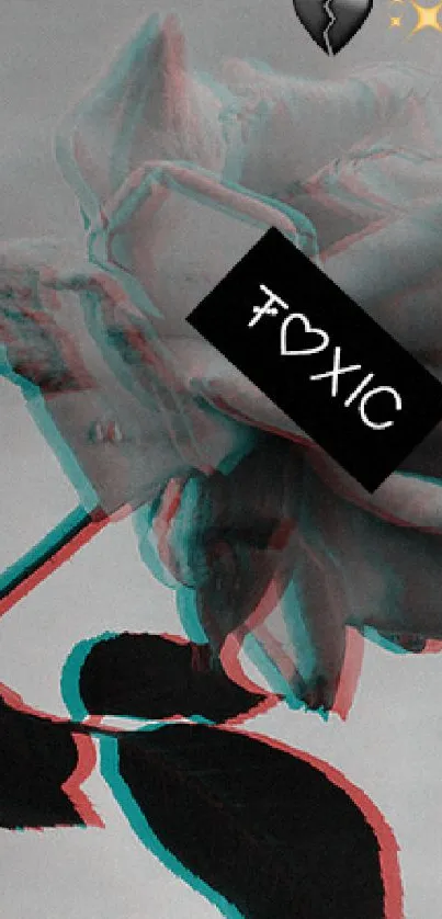 Aesthetic glitch rose with black hearts and 'TOXIC' text overlay.