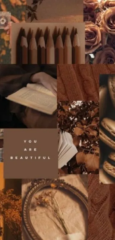 Aesthetic vintage collage with brown tones and roses.