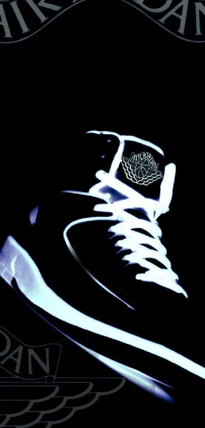 Air Jordan sneaker glowing in the dark mobile wallpaper.