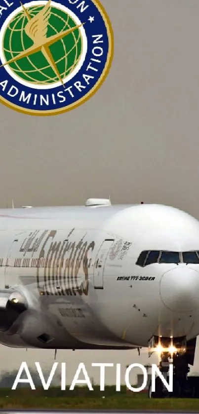 Airplane front view with FAA logo in aviation wallpaper.