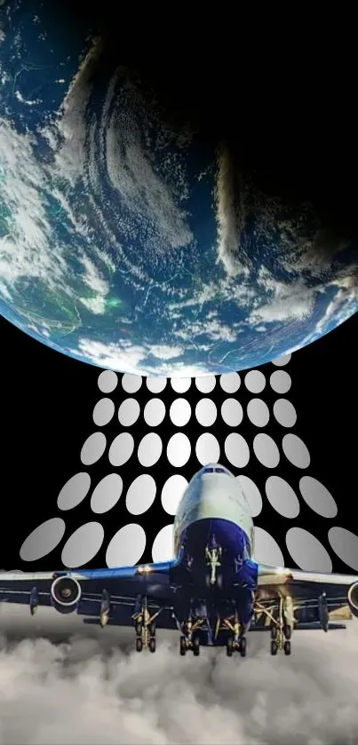 Airplane approaches Earth with artistic flair on this mobile wallpaper.