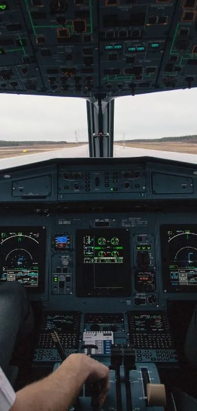 View from inside an airplane cockpit showcasing controls.