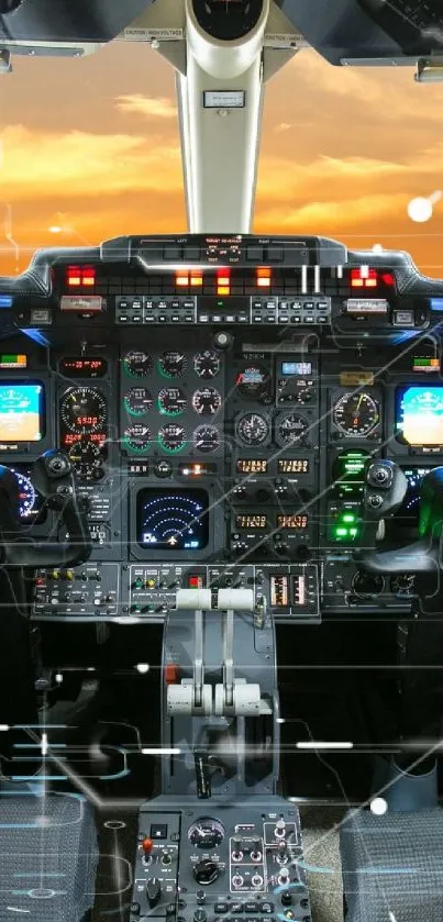 HD wallpaper of an airplane cockpit with vibrant, detailed control panels.