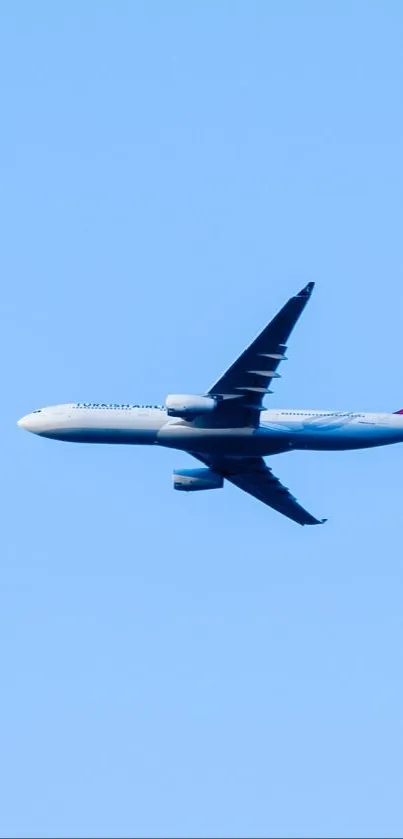 Airplane flying high in clear blue sky, providing a sense of travel and freedom.