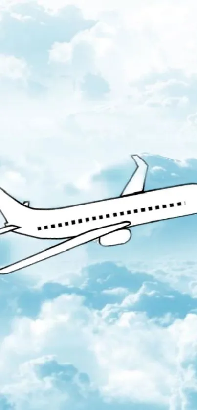 Illustration of an airplane in a blue cloudy sky wallpaper.