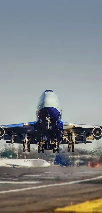 Majestic airplane taking off against a clear blue sky.