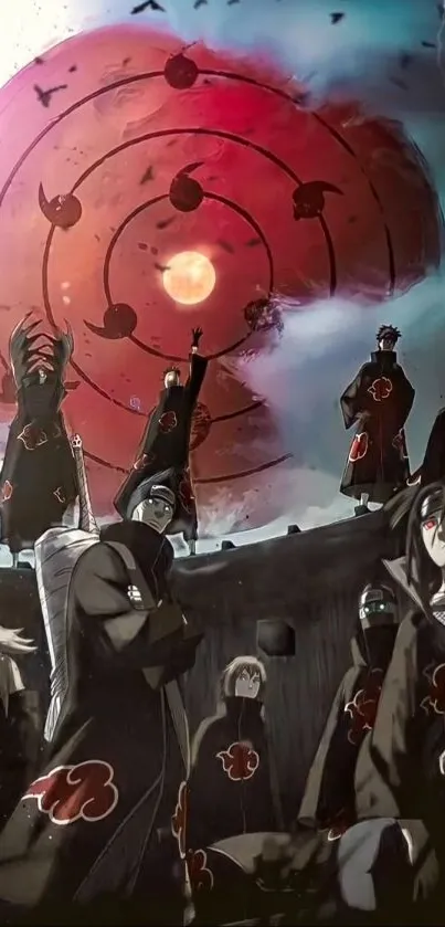 Akatsuki Clan at night with a red moon.