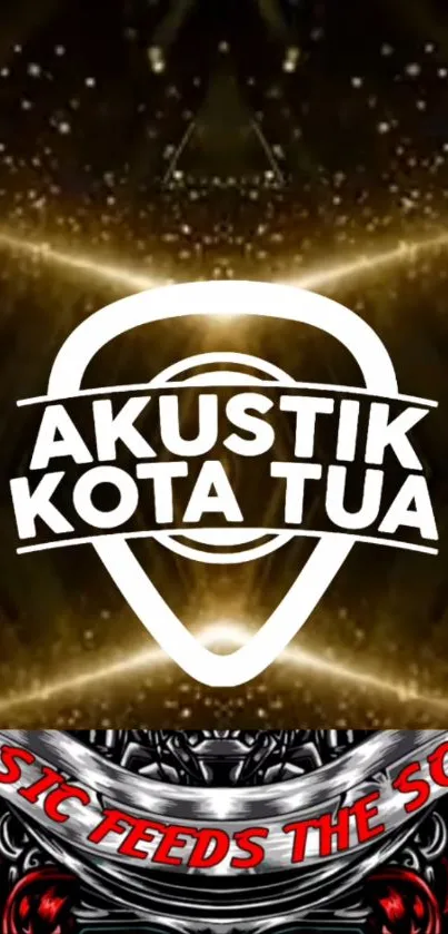 Akustik Kota Tua music-themed wallpaper with gold hues and vibrant design.