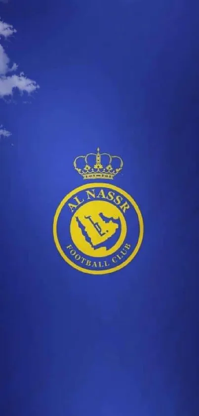 Al Nassr Football Club logo on blue background wallpaper.