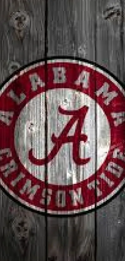 Alabama Crimson Tide logo on wooden background wallpaper.