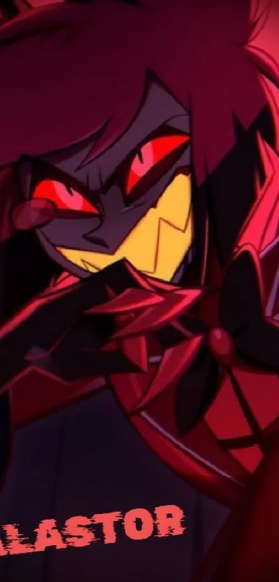 Alastor animated character in red hues.