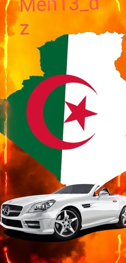 Dynamic wallpaper featuring an Algerian flag and Mercedes car.