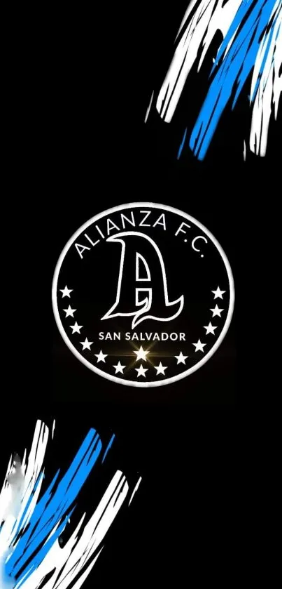 Alianza F.C. logo wallpaper with black and blue brush strokes.