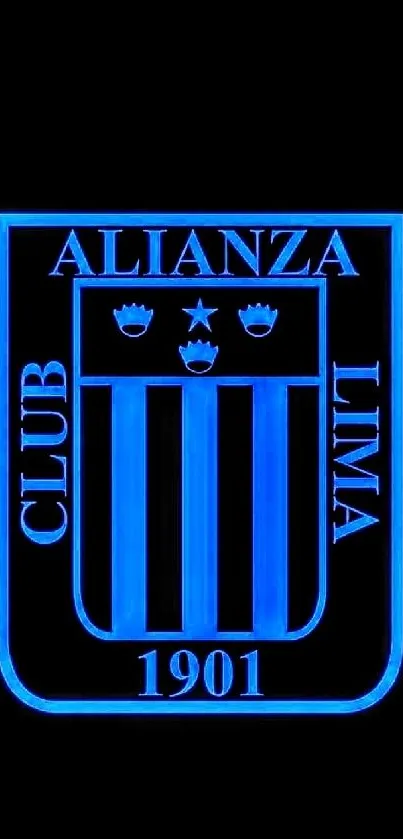 Blue neon logo of Club Alianza Lima on black background.