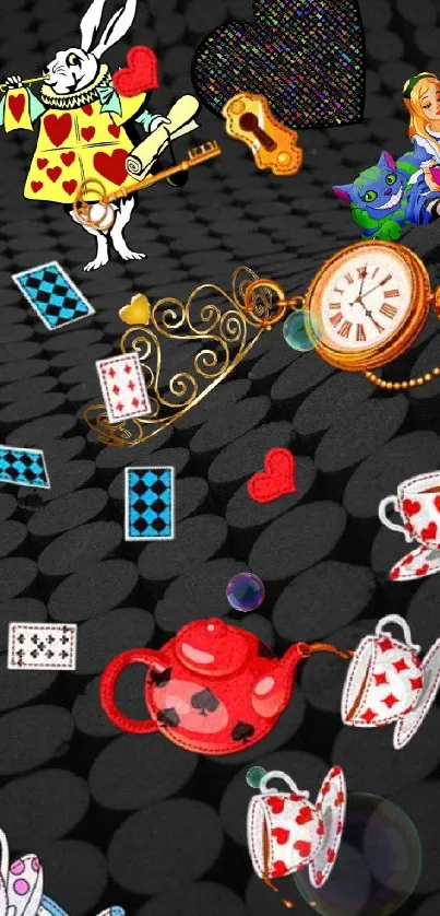 Alice in Wonderland themed mobile wallpaper with fantasy elements.