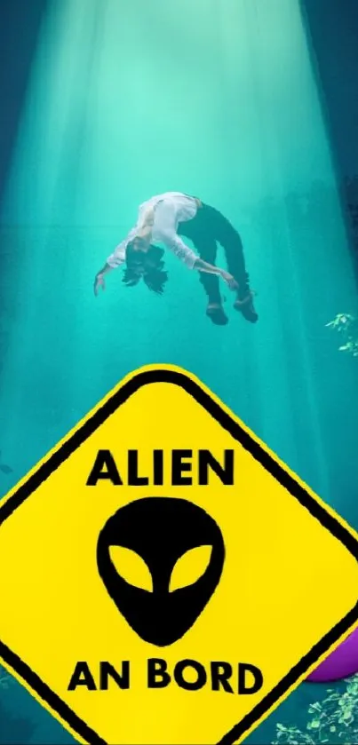 Mobile wallpaper featuring an alien abduction scene with a glowing beam in a dark forest.