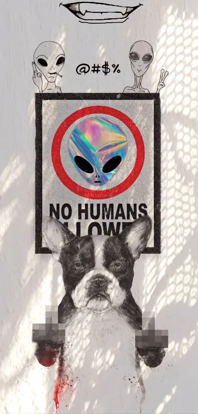 Alien-themed mobile wallpaper with dog illustration.