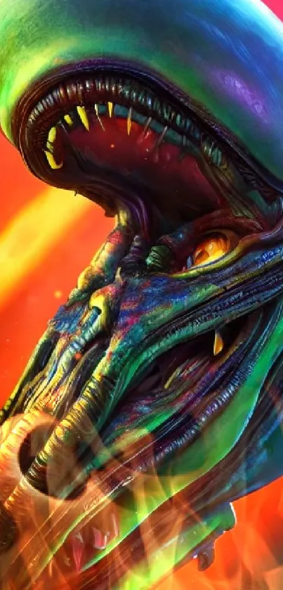 Imaginative alien design with vibrant colors on mobile wallpaper.