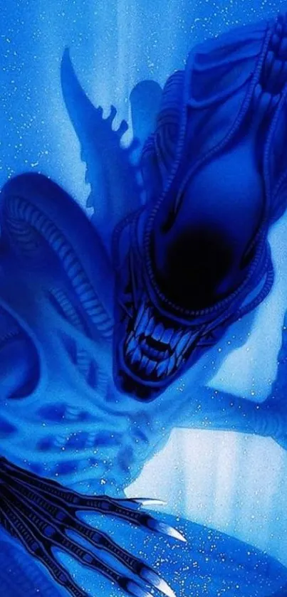 Alien creature in blue fantasy art wallpaper.