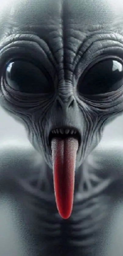 Alien with large eyes and red tongue wallpaper