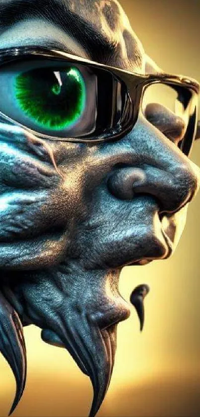 Futuristic alien creature wearing stylish sunglasses in a digital artwork.