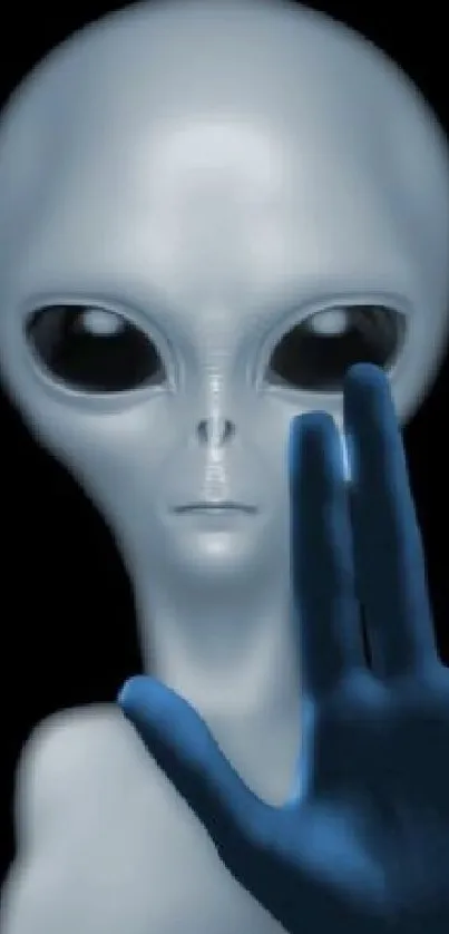 Mysterious alien with extended hand in sci-fi design.