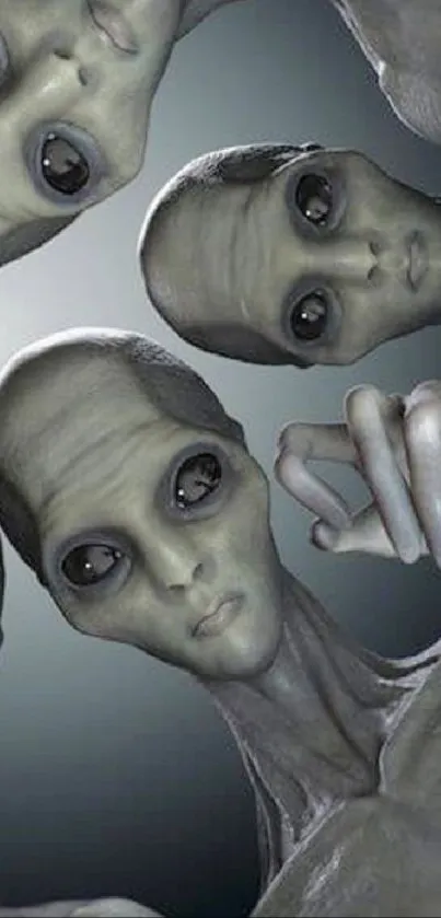 Gray alien faces wallpaper for mobile.