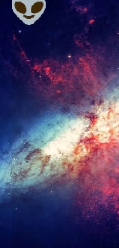 Colorful alien-themed galaxy wallpaper with cosmic elements.