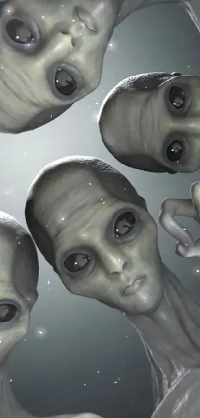 Wallpaper featuring a group of aliens with detailed facial features.