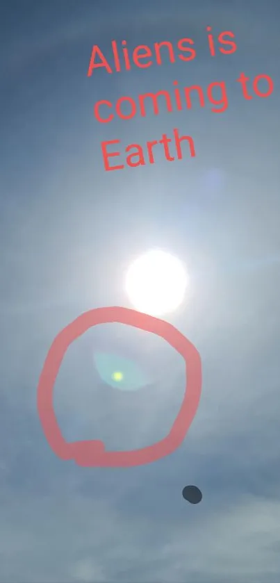 A mysterious sky with text saying 'Aliens is coming to Earth'.