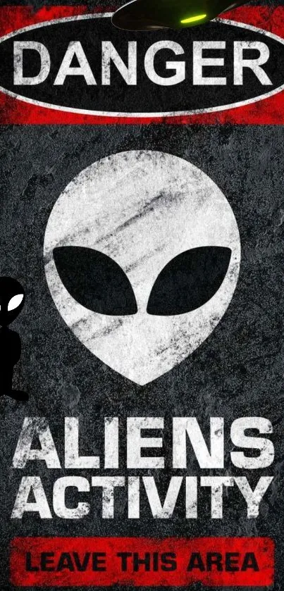 Alien warning sign with dark and red accents on mobile wallpaper.