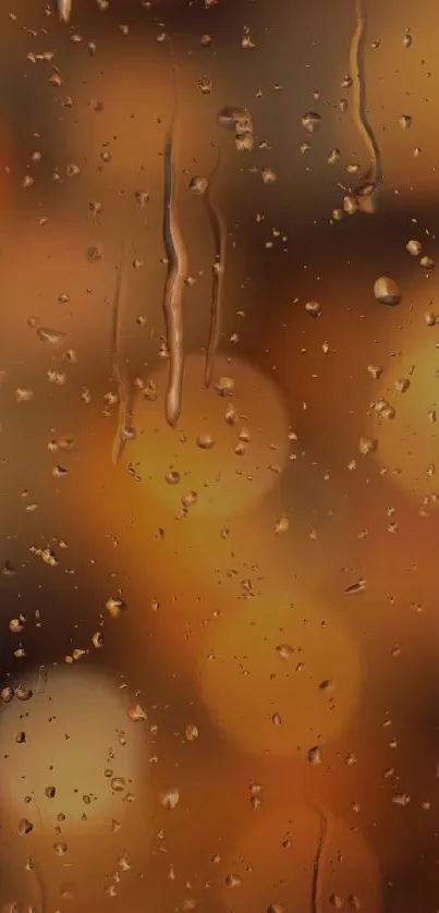 Amber bokeh wallpaper with rain droplets creating a serene atmosphere.