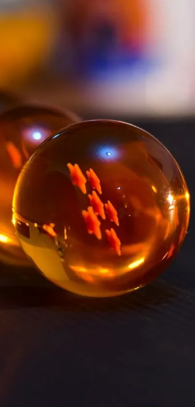 Amber spheres glow in a dark, artistic wallpaper.