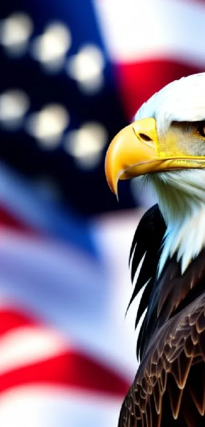 American Eagle with U.S. flag background, symbolizing freedom and patriotism.