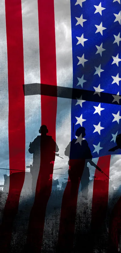 American flag and soldier silhouettes mobile wallpaper.