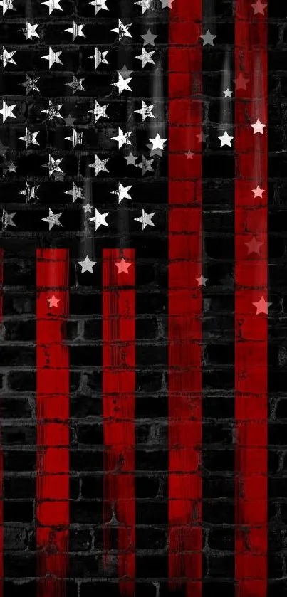 American flag painted on black brick wall wallpaper.