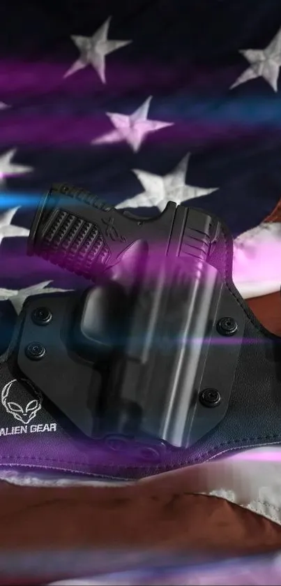 American flag with gun holster wallpaper, vibrant and striking.