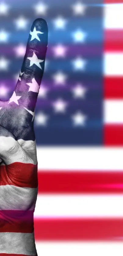 A peace sign hand with American flag background wallpaper.