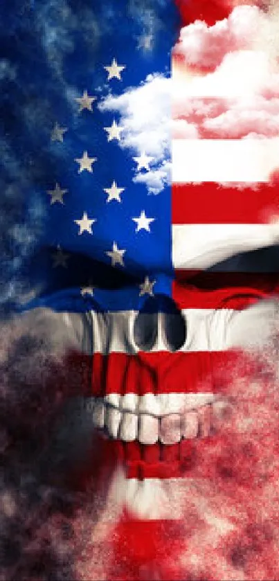 American flag skull artwork with dynamic color blend.