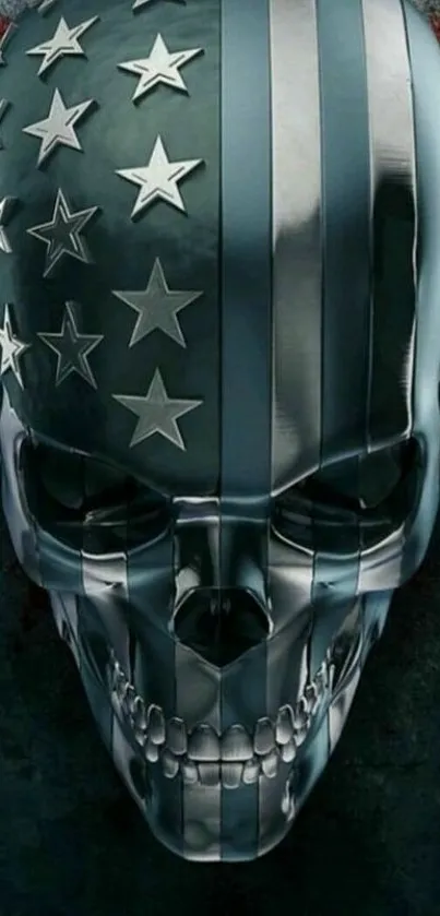 Metallic skull with American flag design.