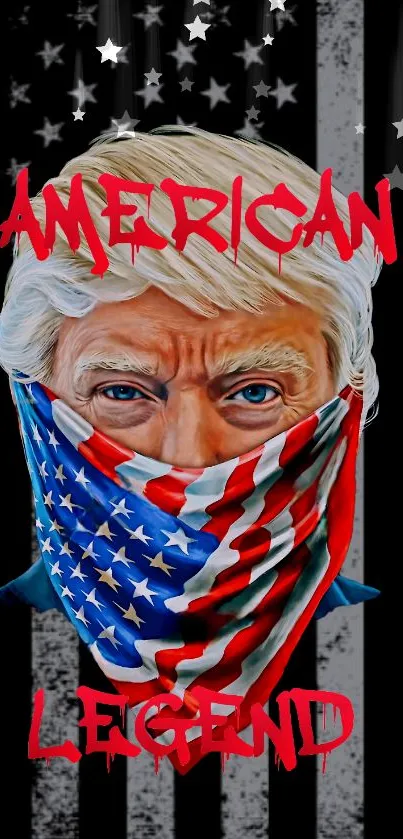 Artistic depiction of a man with an American flag bandana.