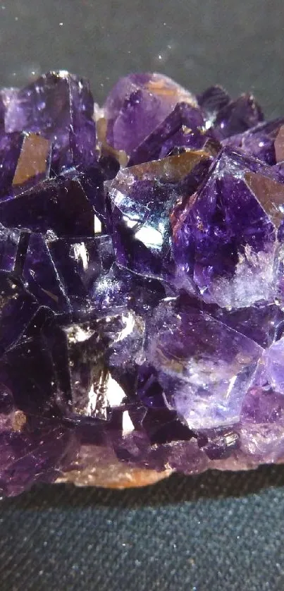 Purple amethyst crystal cluster on black background.