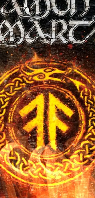 Amon Amarth fiery Viking emblem on a dark textured background.