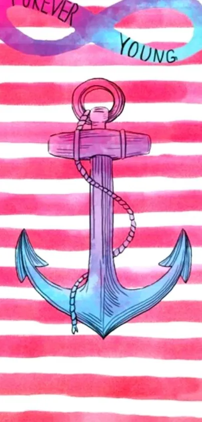 Anchor with infinity loop and pink striped background wallpaper.