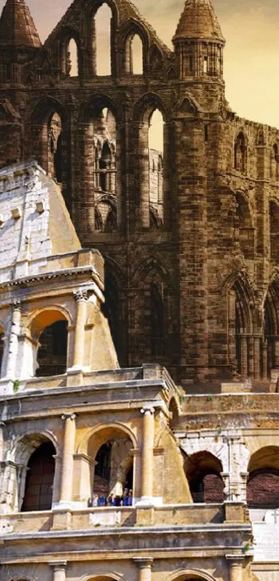 Ancient Roman and Gothic architecture wallpaper.